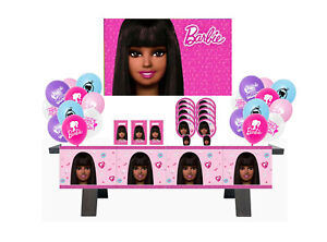 black amerian barbie Girl birthday theme party supplies, barbie plates, cups 