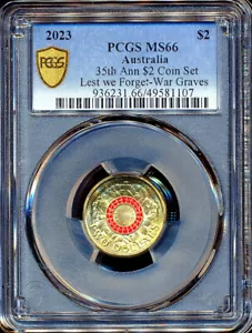 Australia 2023 Two Dollars $2 (Lest we Forget-War Graves) - PCGS MS66 - Picture 1 of 3