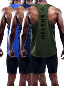 NELEUS Men's 3 Pack Dry Fit Y-Back Muscle Tank Top (Olive Green,blue,navy) 3XL - Picture 1 of 6
