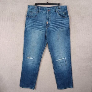 LRG Jeans Mens 38x33 Blue Relaxed Straight Y2K Baggy Denim Embroidered Cotton - Picture 1 of 16