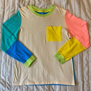 Mokuyobi Shirt Womens Large Color Block Long Sleeve Crew Pocket Tee Made in USA - Picture 1 of 7