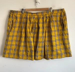 Dangerfield Cotton Skirt Womens Plus Sz 24 Yellow Black Plaid Pleated Skater Zip - Picture 1 of 14