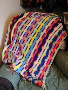Coperta afgana vintage, 42 x 60, a righe multicolore, #1706 - Foto 1 di 3