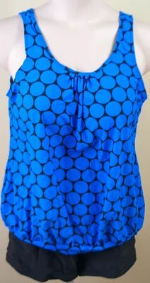 Camiseta tankini de lunares azul real/negro para mujer y pantalones cortos para niño 2 piezas traje de baño talla XXL Foto 1 de 3