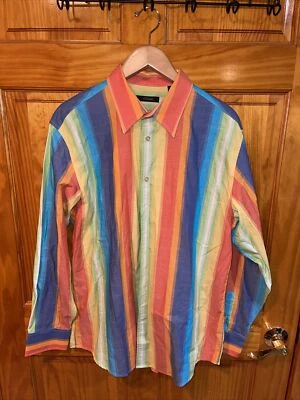 Cezani Men’s Multicolored Striped Shirt Size Large Cotton Long Sleeve Rainbow - Image 1 of 3