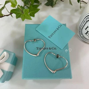 Tiffany & Co. 35mm Elsa Peretti Open Heart Hoop Earrings Silver 925 No Box - Picture 1 of 10