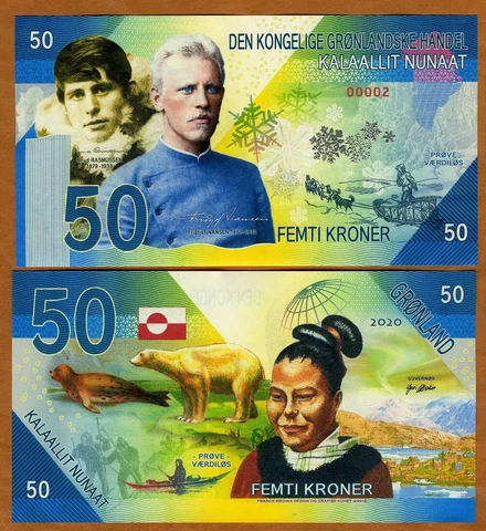 Greenland, 50 Kroner, 2022, Private Issue Kamberra, UNC Rusmussen, Nansen Cover