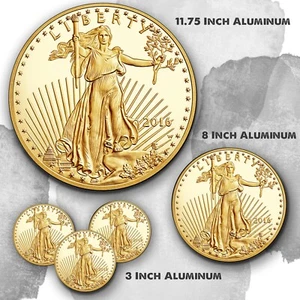 Liberty Lady Commemorative Gold Coin Design Aluminum Circle Sign - Picture 1 of 4