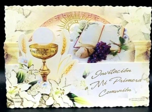 15 HOLY FIRST COMMUNION INVITATIONS SPANISH PRIMERA COMUNION INVITACIONES CALIZ - Picture 1 of 7