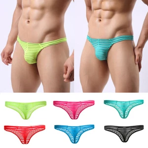 Sexy Para hombres Transparente Malla Rayas Sólidas T-back Ropa Interior Hombre Tanga Pantalón ∂ - Imagen 1 de 24