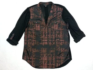 Rock & Republic Shirt Tunic Top Womens Medium Roll Tab Long Sleeve Black Red - Picture 1 of 12