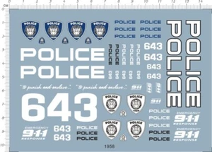 1/18 Water Slide Decals BXJG POLICE 911 643 (1958) - Picture 1 of 1
