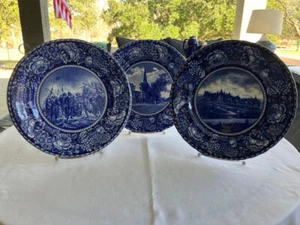 Rowland & Marsellus Blue & White Transferware - Three Historic Dinner Plates - Picture 1 of 8