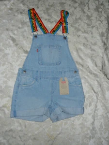 NWT Levi Strauss Shortalls Bibs Blue Denim Jeans Girls Size 8 Reg $48 Rainbow - Bild 1 von 4