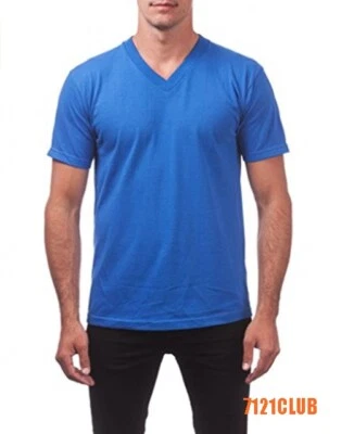 PRO CLUB MEN V NECK T SHIRT CAMO TEE PROCLUB PLAIN SHORT SLEEVE BIG & TALL S-7XL - Image 1 of 2