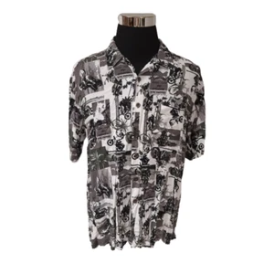 Panama Jack Men's XL Grey Black White Hawaiian Motorcycle Button Up Shirt - Picture 1 of 12