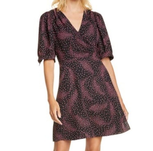 Mini abito Kate Spade prato avvolgente floreale nero rosa scollo a V crepe taglia 10