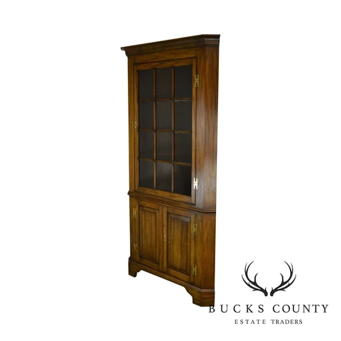 Henkel Harris Solid Walnut Large 12 Pane Corner Cabinet Circa 1994 Cover