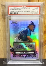 2008 BOWMAN STERLING PROSPECTS AUTOGRAPH REFRACTOR ADAM MOORE 34/199 #AM0 PSA 10