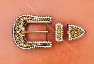 Brass Colorful Crystal Rhinestone Western Floral Belt Buckle Set Fit 30MM Strap - Bild 1 von 12