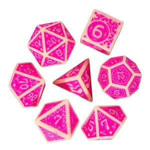 Off-White with Pink Irregular Pattern Fill: 7-Piece Acrylic Dice Set - Picture 1 of 7