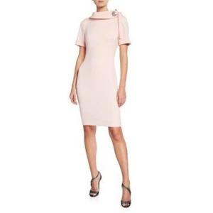 Badgley Mischka A-Linie Midi-Bleistiftkleid mit gefaltetem Kragen rosa Kleid Größe 4 - Bild 1 von 12