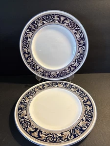 2 Pc Wedgwood Dark Blue Florentine Dragons 10 3/4 Dinner Plates W1956 Excellent - Picture 1 of 10