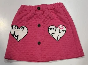 SHEIN Girls Skirt Size 7Y Pink Quilted Hearts Front Buttons 95% Polyester - Picture 1 of 3