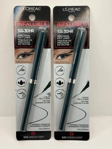 2 PACK LOreal Paris 620 GREEN Infallible Grip Waterproof Liquid Eyeliner 30HR - Picture 1 of 1
