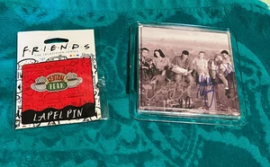 FRIENDS TV Show Cast Autographed Promotional Coaster & Central Perk Lapel Pin - Picture 1 of 9