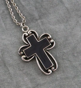 Collar de plata esterlina Danecraft colgante cruz ónix negro cadena de 24 pulgadas 336f - Imagen 1 de 11
