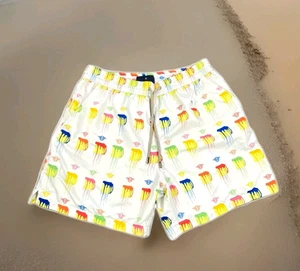Andrew & Cole Ocean Wear Zurich Swim Shorts Mens XL White Bea Print Drawstring - Picture 1 of 9