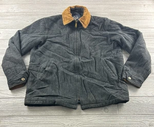 Woolrich Full Zip wool Jacket Corduroy Collar Mens Large Dark Gray Zip Up VTG - Picture 1 of 9
