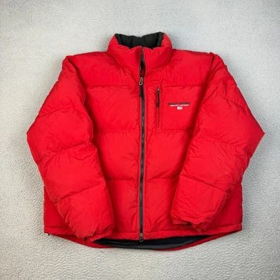 复古 Y2K Polo Sport Ralph Lauren Puffer 羽绒夹克男式 2XL 红色黑色 — 第 1/4 张图片