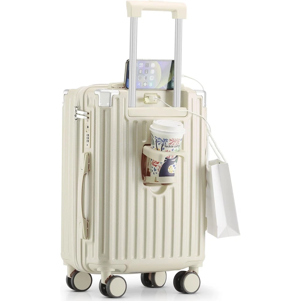 Equipaje de mano aprobado por aerolínea de 20" con USB, bloqueo TSA, portavasos con ruedas giratorias Foto 1 de 4