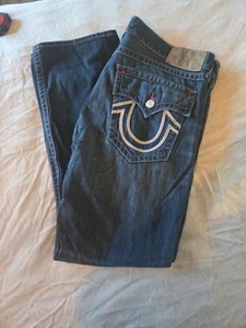 True Religion Jeans Straight Flap ROT Nähte World Tour Herren Low Rise 40 x 32 - Bild 1 von 11