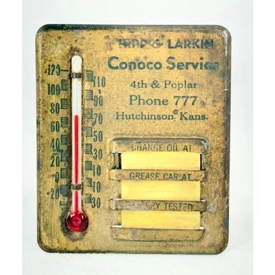 Старинный настольный термометр рекламный хипп и ларкин Conoco Hutchinson Канзас РЕДКИЙ - Изображение 1 из 4