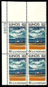 ILLINOIS 150 YRS STATEHOOD US #1339 FARM & FIELDS OF GRAIN 5c STAMP PLATE BLOCK - Picture 1 of 3