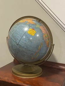 50er Jahre Crams 12" Imperial World Globus auf messingfarbenem Metallrand mit Ständer - Bild 1 von 8