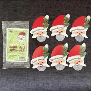 VINTAGE CHADWICK 6 SANTA FACE STICK ON TAGS DECORATION 1970'S - NEW IN PACK - Picture 1 of 4