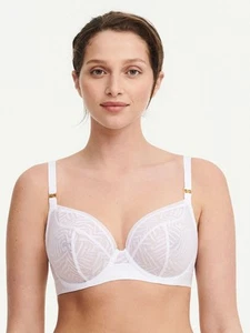 New CHANTELLE 21T10 White Graphic Allure Lace Unlined Plunge Bra Size 36C - Picture 1 of 5