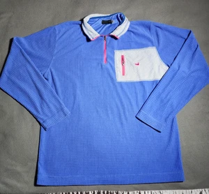 Southern Marsh Pullover Mens Size 44 Measured Blue Pink 1/4 Zip Waffle Knit Logo - Picture 1 of 17