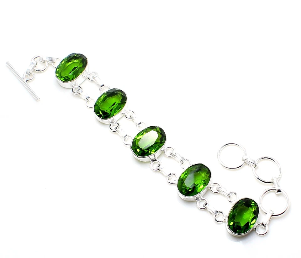 Green Peridot Gemstone Handmade 925 Sterling silver Jewelry Bracelet Size 7-8" - Image 1 of 1