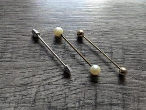 3 Vintage Collar Bar Ball End Screw Style Collar Pin Formal Shirt Accessories - Picture 1 of 4
