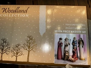 Kirkland Nativity Set Muted Hand Painted 7 Piece Woodland Collection - Picture 1 of 5