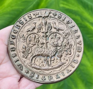 Vintage Cast Bronze Visby Town Seal By Sven Vester Medieval Scandinavia Medal - Picture 1 of 5