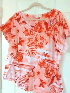 Terra & Sky Women's Plus Size V-Neck Short Sleeves T-Shirt Pink Floral 2X 20-22 - Picture 1 of 5