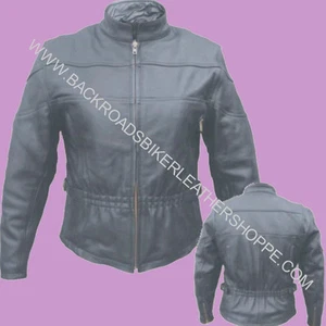 LADIES WOMENS BLACK BUFFALO LEATHER MOTORCYCLE JACKET COAT SIZES XS-5X - Picture 1 of 3