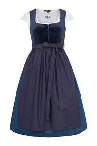 Dirndl Samy blau Samt Trachtenkleid Damendirndl 2-teilig Rocklänge 65 cm - Bild 1 von 7
