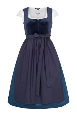 Dirndl Samy blau Samt Trachtenkleid Damendirndl 2-teilig Rocklänge 65 cm - Bild 1 von 4